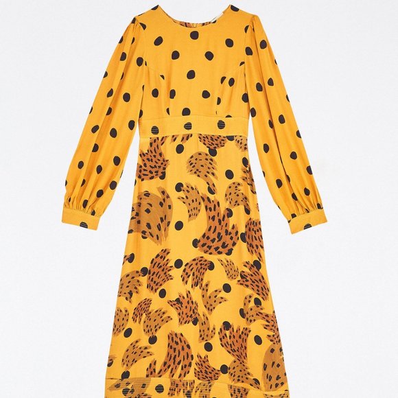 Farm Rio Long Dress Caramel Banana Polka - M - Picture 3 of 4